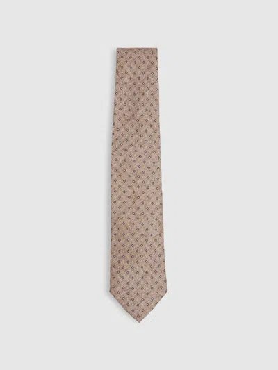 Reiss Oatmeal Silk Geometric Print Tie In Brown