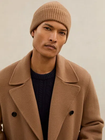 Reiss Atelier Oatmeal Atelier 100% Cashmere Rib-knit Beanie In Brown