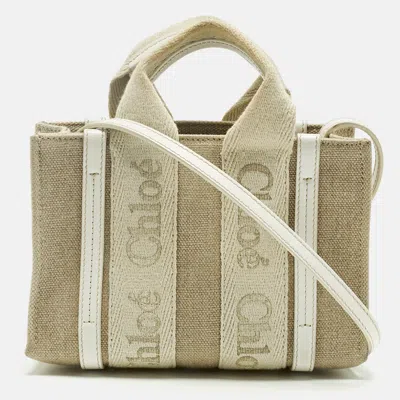 Pre-owned Chloé White/beige Canvas Mini Woody Tote