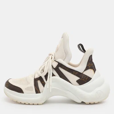 Pre-owned Louis Vuitton White/brown Canvas And Mesh Archlight Sneakers Size 38.5