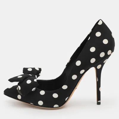 Pre-owned Dolce & Gabbana Black Polka Dot Satin Bow Pumps Size 39