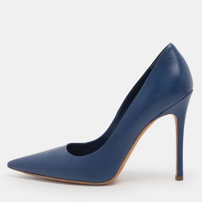 Pre-owned Miu Miu Blue Leather Pointed Toe Pumps Size 38.5