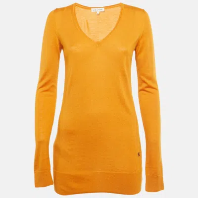 Pre-owned Celine Orange Cashmere Knit V-neck Sweater M