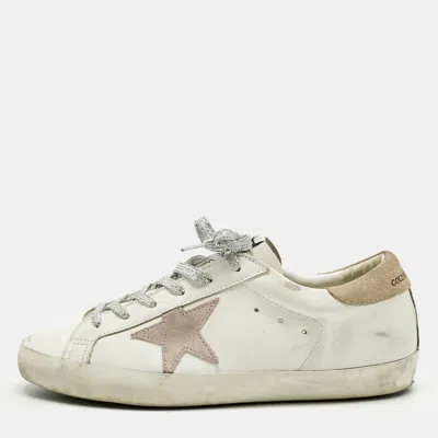 Pre-owned Golden Goose White/pink Leather And Suede Super Star Sneakers Size 41