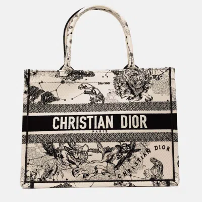 Pre-owned Dior Black White Medium Canvas Embroidered Zodiac Toile De Jouy Book Tote