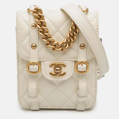 Pre-owned Chanel White Mini Aged Calfskin City School Flap