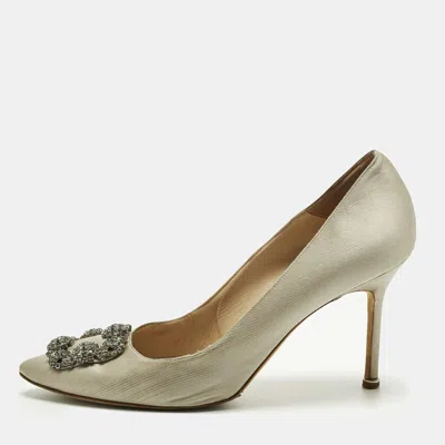 Pre-owned Manolo Blahnik Grey Satin Hangisi Pumps Size 41 In Gray