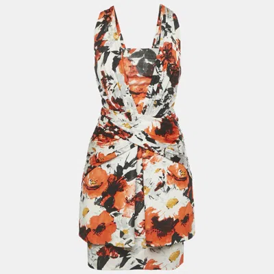 Pre-owned Balenciaga Orange Floral Print Jersey Mini Dress M