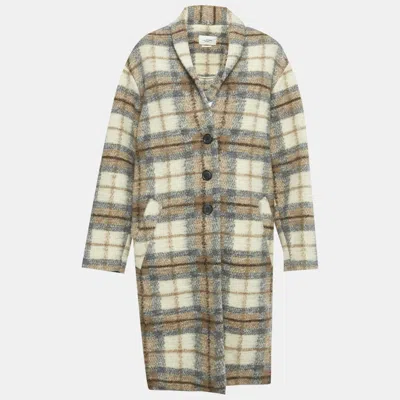 Pre-owned Isabel Marant Étoile Beige /cream Checkered Wool Blend Gabriel Coat M In Sand