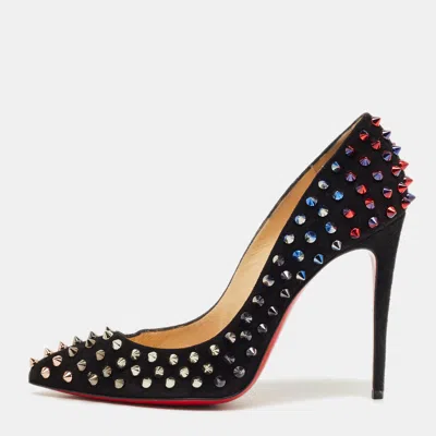 Pre-owned Christian Louboutin Black Suede Pigalle Spikes Pumps Size 37