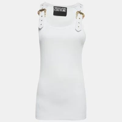 Pre-owned Versace Jeans Couture White Rib Knit Buckle Detail Tank Top M