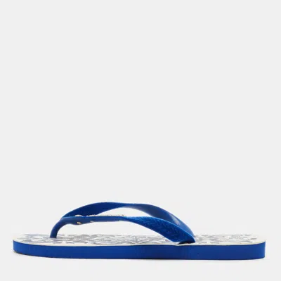 Pre-owned D & G Blue Velvet Pool Thong Flats Size 39.5