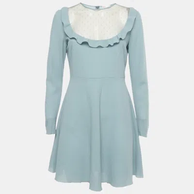 Pre-owned Red Valentino Blue Mesh Trim Crepe Mini Dress M