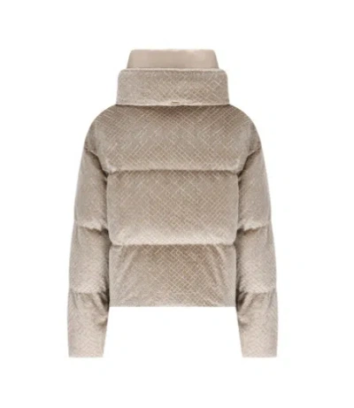 Herno Quilted Velvet Down Jacket High Neck In Neutral
