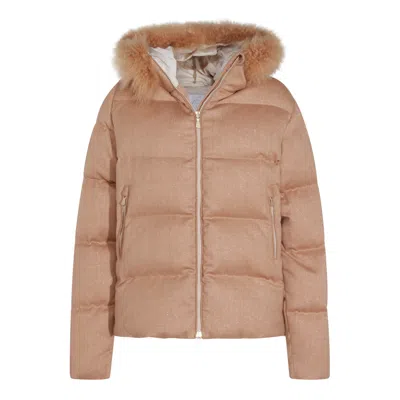 Eleventy Insulated Jackets With Fur Trim Hood In Brown
