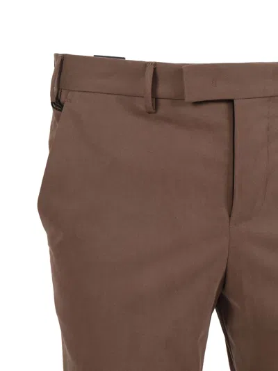 Pt01 Flat Front Pants With Diagonal In Brown