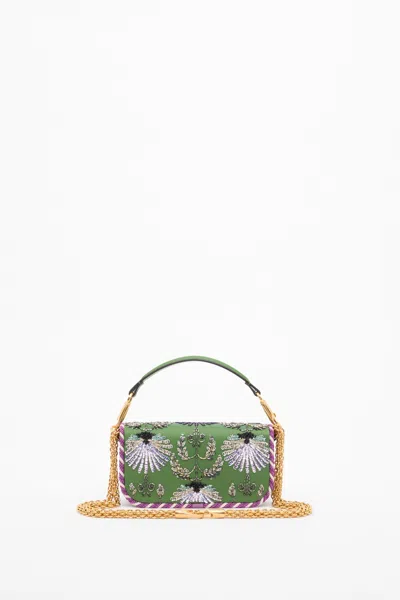 Valentino Loc Small Satin Shoulder Bag In Green