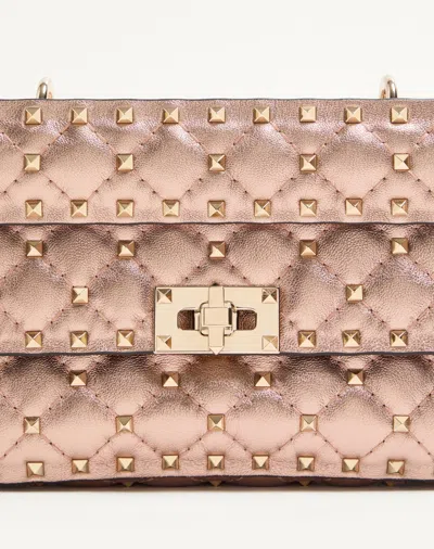 Valentino Small  Garavani Rockstud Spike Bag In Laminated Nappa In Pink