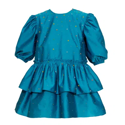 Karolina Ozolinsiute Women's Turquoise Blue Embellished Celine Top With Peplum In Blue