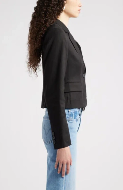 Nordstrom Crop One-button Linen Blend Blazer In Black