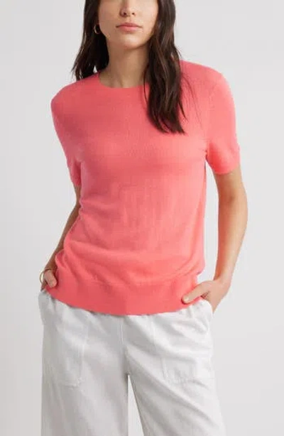 Caslon ® Short Sleeve Merino Wool Blend Crewneck Sweater In Pink
