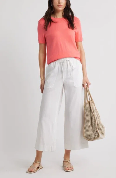 Caslon ® Short Sleeve Merino Wool Blend Crewneck Sweater In Pink