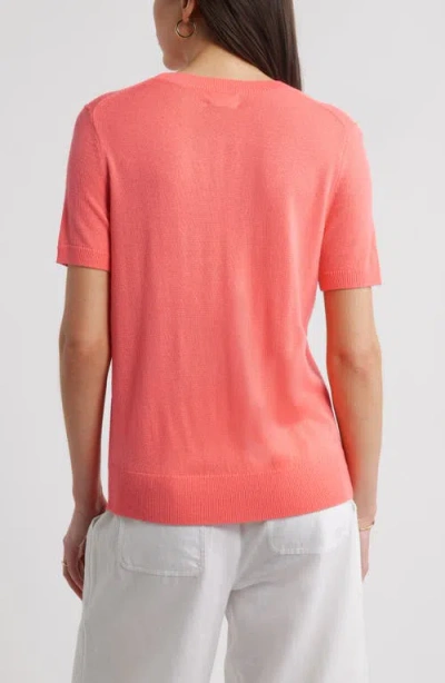 Caslon ® Short Sleeve Merino Wool Blend Crewneck Sweater In Pink
