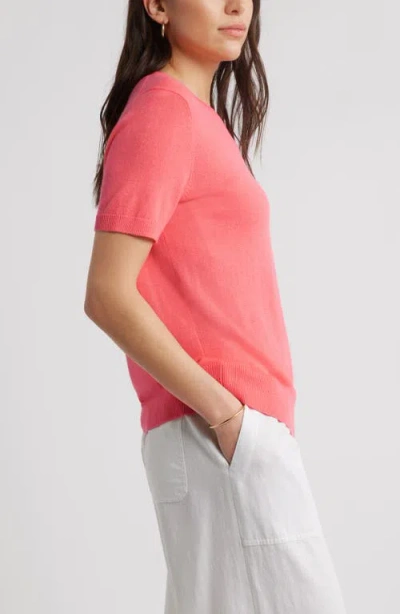 Caslon ® Short Sleeve Merino Wool Blend Crewneck Sweater In Pink