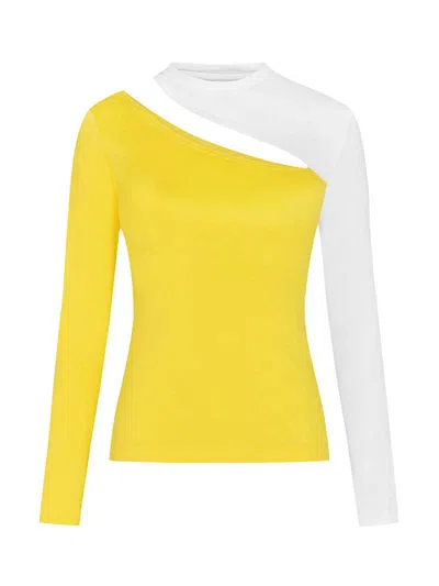 Blonde Gone Rogue Women's Yellow / Orange / White Vanity Slitted Jersey Top In Yellow And White In Yellow/orange/white