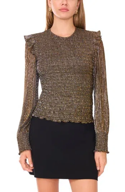 1.state Sheer Shoulder Long Sleeve Blouse In Black