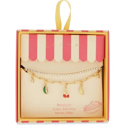 Leith Cubic Zirconia & Fruit Charm Layered Slider Bracelet In Multi