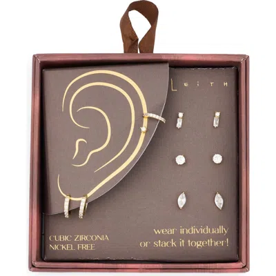 Leith Set Of 5 Cubic Zirconia Earrings In Gold