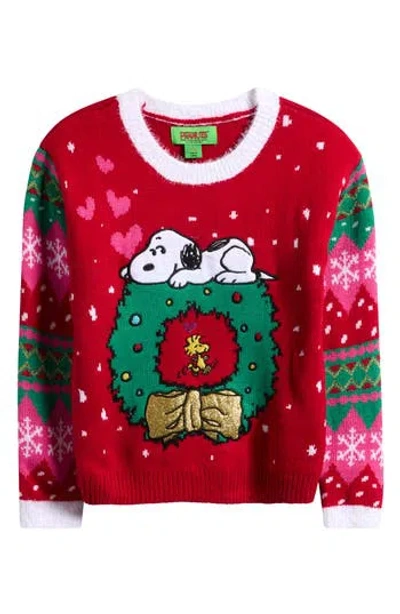 Peanuts Kids' Christmas Snoopy Love Sweater In Red
