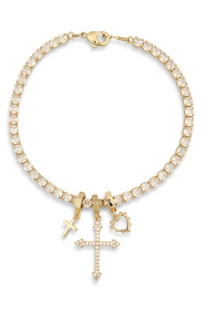Leith Cubic Zirconia Cross & Heart Charm Tennis Bracelet In Gold