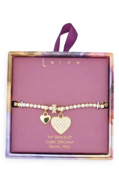 Leith Cubic Zirconia Heart & Rondelle Charm Tennis Bracelet In Gold