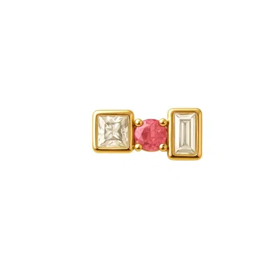 Lily Flo Jewellery Women's Gold Entre Nous Pink Sapphire & Diamond Bar Stud In Gold
