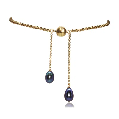Marquise Swim Women's Blue / Gold Necklace - Choker - Texan Tie Style - Gold & Peacock Pearl In Gold