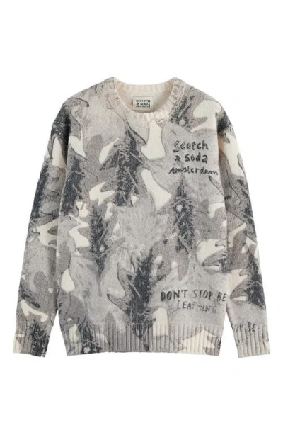 Scotch & Soda Print Relaxed Wool & Cotton Sweater In Neutral