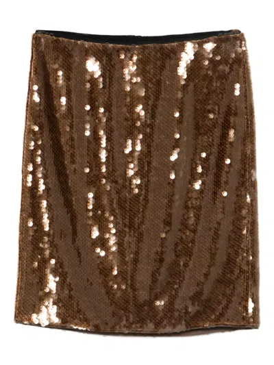 Luisa Cerano Sequined Mini Straight Skirt In Brown