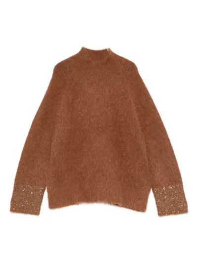 Luisa Cerano Sequined-cuffs Knitted Sweater In Brown