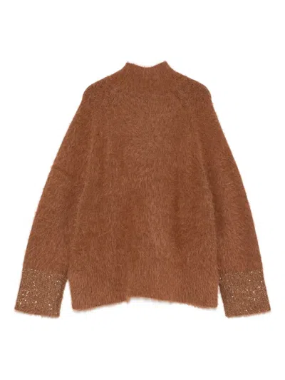 Luisa Cerano Sequined-cuffs Knitted Sweater In Brown