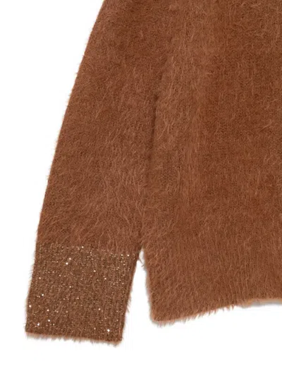 Luisa Cerano Sequined-cuffs Knitted Sweater In Brown