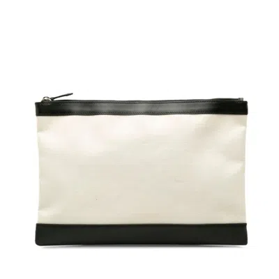 Pre-owned Balenciaga Beige Black Canvas Leather Clutch Bag () In Multi