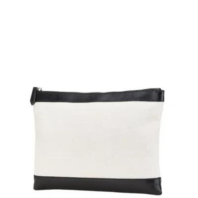 Pre-owned Balenciaga Beige Black Canvas Leather Clutch Bag () In Multi
