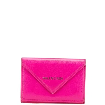 Pre-owned Balenciaga Pink Leather Wallet (tri-fold) ()