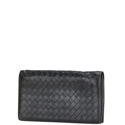 Pre-owned Bottega Veneta Black Gray Leather Wallet (bi-fold) () In Multi