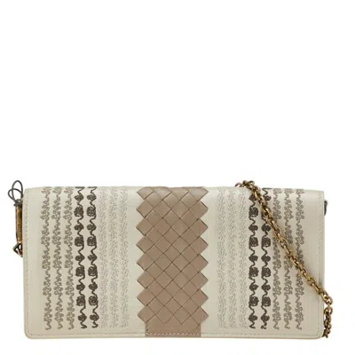 Pre-owned Bottega Veneta Intrecciato Beige Brown Leather Chain/shoulder Wallet ()