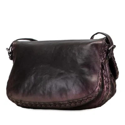 Pre-owned Bottega Veneta Intrecciato Black Gold Purple Leather Shoulder Bag ()