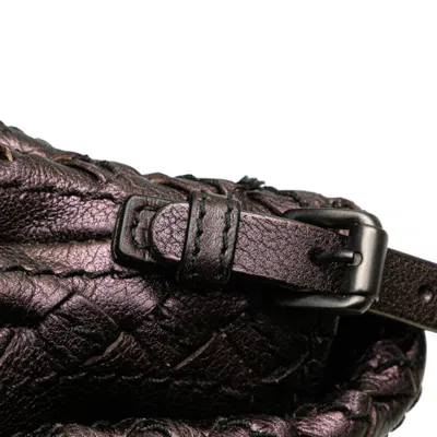 Pre-owned Bottega Veneta Intrecciato Black Gold Purple Leather Shoulder Bag ()