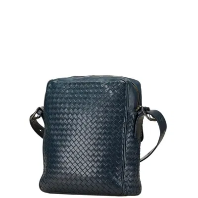 Pre-owned Bottega Veneta Intrecciato Navy Leather Shoulder Bag () In Blue